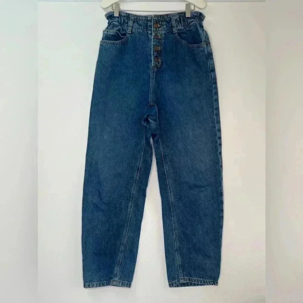 Zara Paper Bag Baggy Ultra High Rise Exposed Button Fly Jeans Sz 6‎
